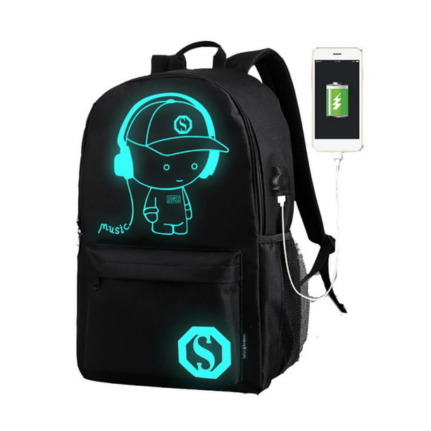 Anti-Theft Luminous Backpack Traveling Rucksack Laptop with USB Charger Port USA 